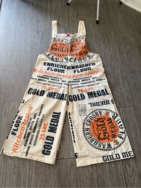 Vintage Sack Gold Medal Print Wide-Leg Overalls NWOT